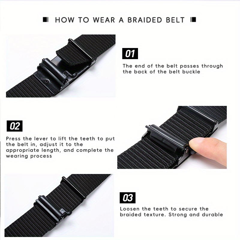 Men's Motorcycle Buckle Belt Woven Polyester Auto Closure